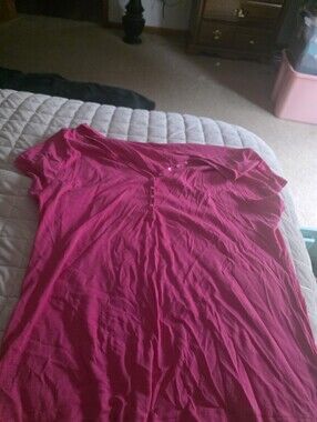 Old Navy Hot Pink V-Neck Short Sleeve Tee with Button Detail
